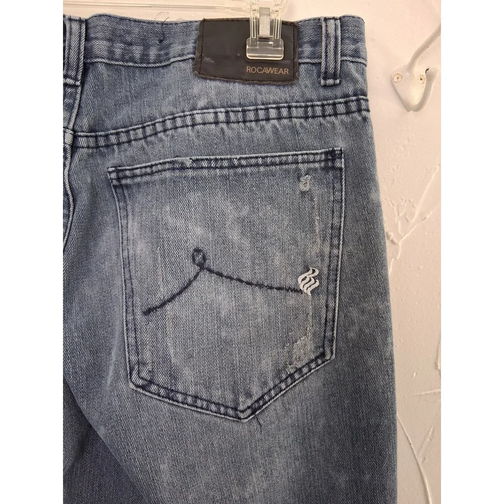 Vintage Y2K Rocawear Jeans Size 36 Straight‎ Distressed Patched Bleached Grunge